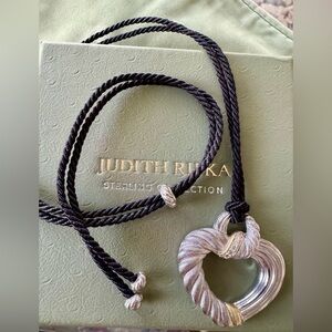 Judith Ripka Twisted Silver Heart Necklace With 36” Silk Rope